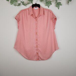 New Directions Size 1X Peach acid wash Short Sleeve Collared Top Blouse